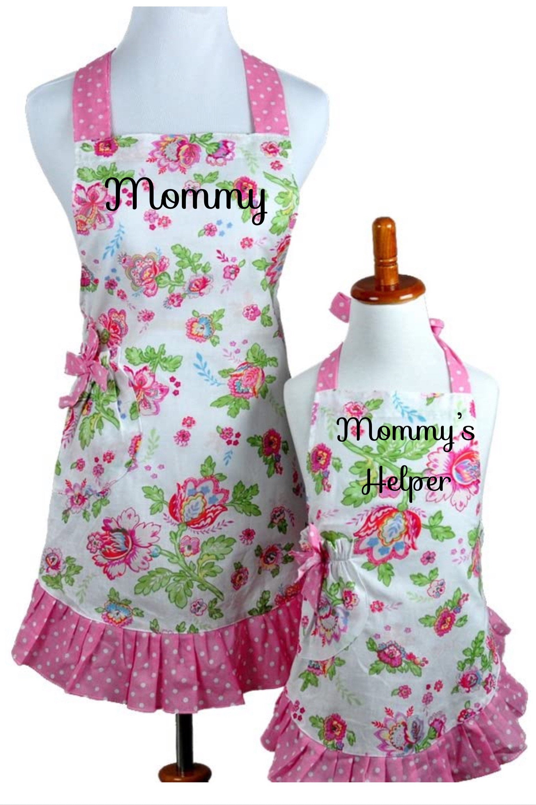Mother Daughter Apron Set Personalized Pink Polka Dot Jessie Steele Mommy  and Me Apron Set Mom and Child Gift Idea Matching Aprons 