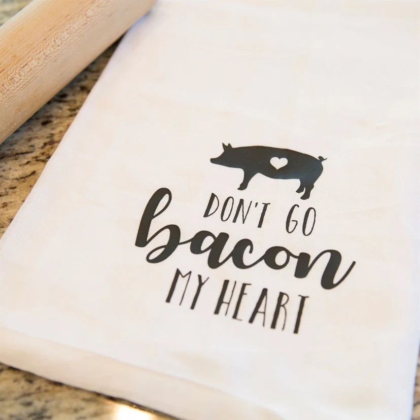 Don't go bacon my heart Funny tea towel, Bacon is life, bacon lovers gift, personalized new home gift, tea towels, new home owners gift, personalized tea towel, monogrammed tea towel
