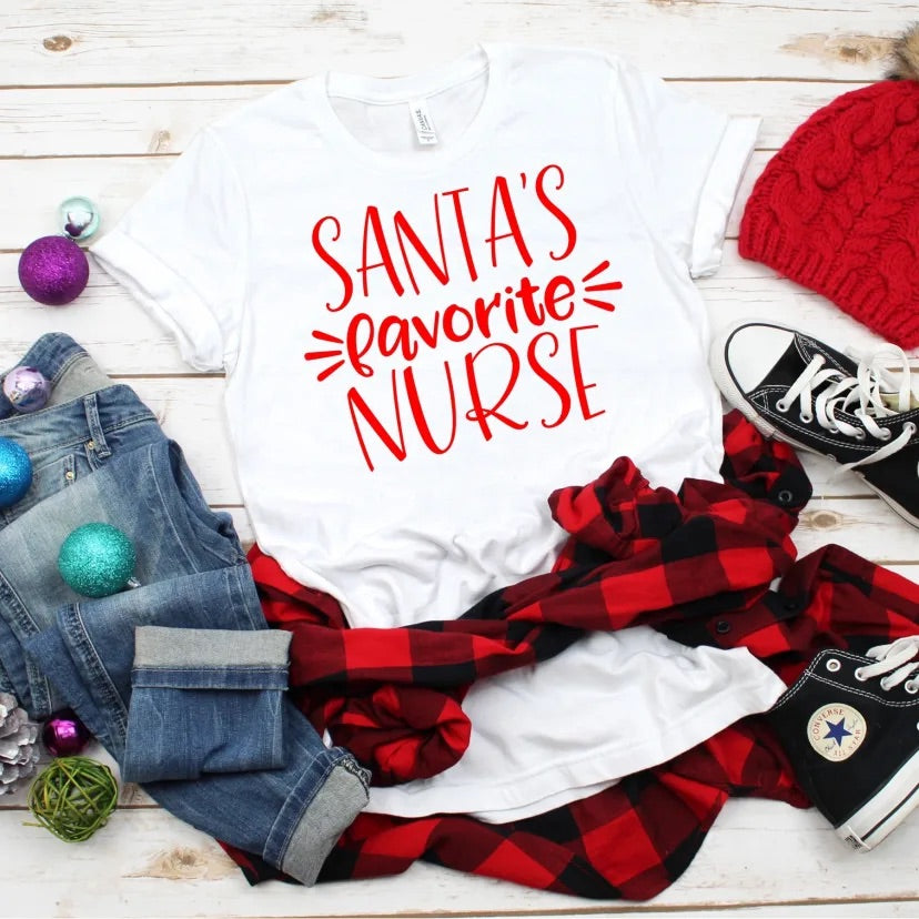 Santa's favorite nurse shirt, nurses gift, gift for nurse, Christmas gift for nurse, Santa shirt, Nurses week, nurses gift, Santa shirt
