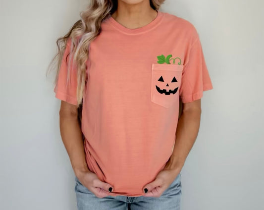 Pumpkin pocket tee| Halloween shirt| Fall vibes shirt| Fall shirt| Pumpkin shirts| Fall life shirt| Halloween tee