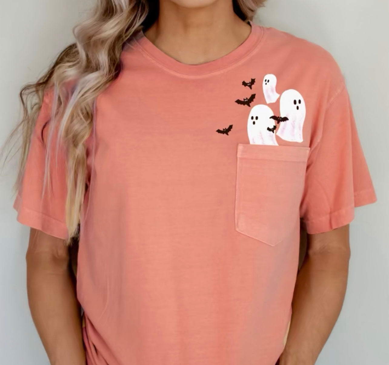 Ghost pocket tee| Halloween shirt| Fall vibes shirt| Fall shirt| Pumpkin shirts| Fall life shirt| Halloween tee