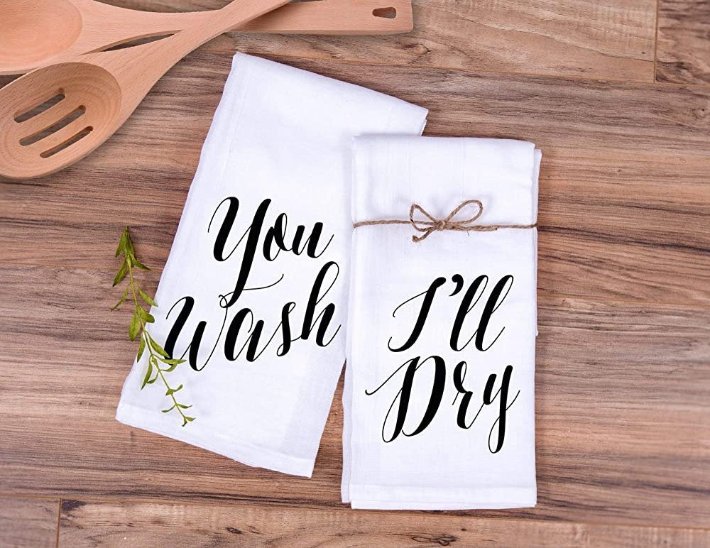 You wash I’ll dry, cute couple gift, wedding gift , tea towels, new home owners gift, personalized tea towel, monogrammed tea towel